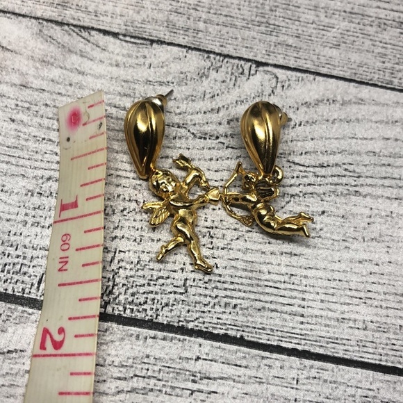 Gold tone cherub angels earrings romantic statement fun - Picture 3 of 5